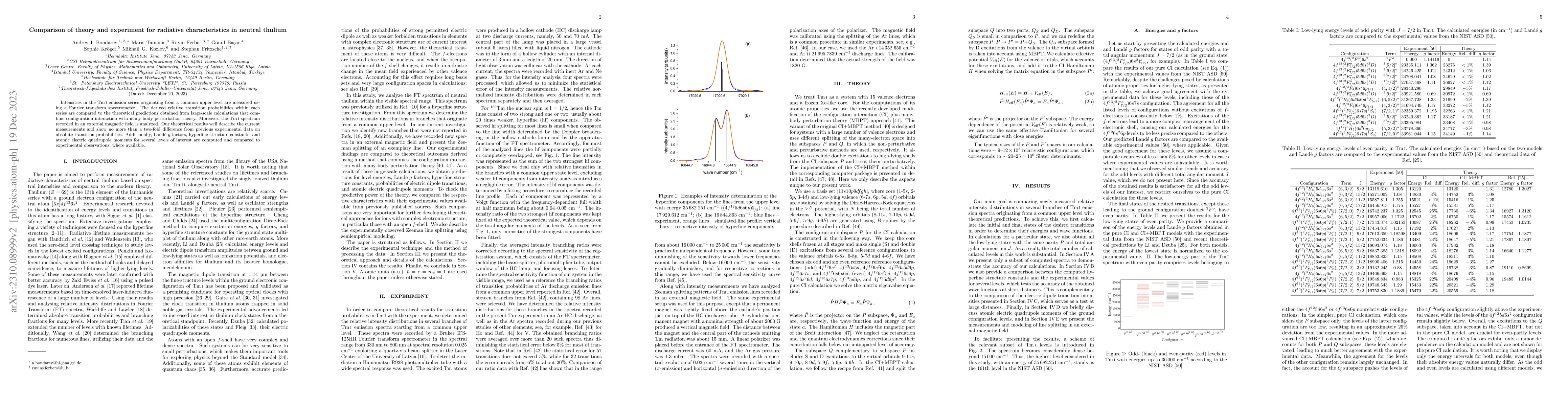 Thumbnail for Comparison of theory and experiment for radiative characteristics in
  neutral thulium