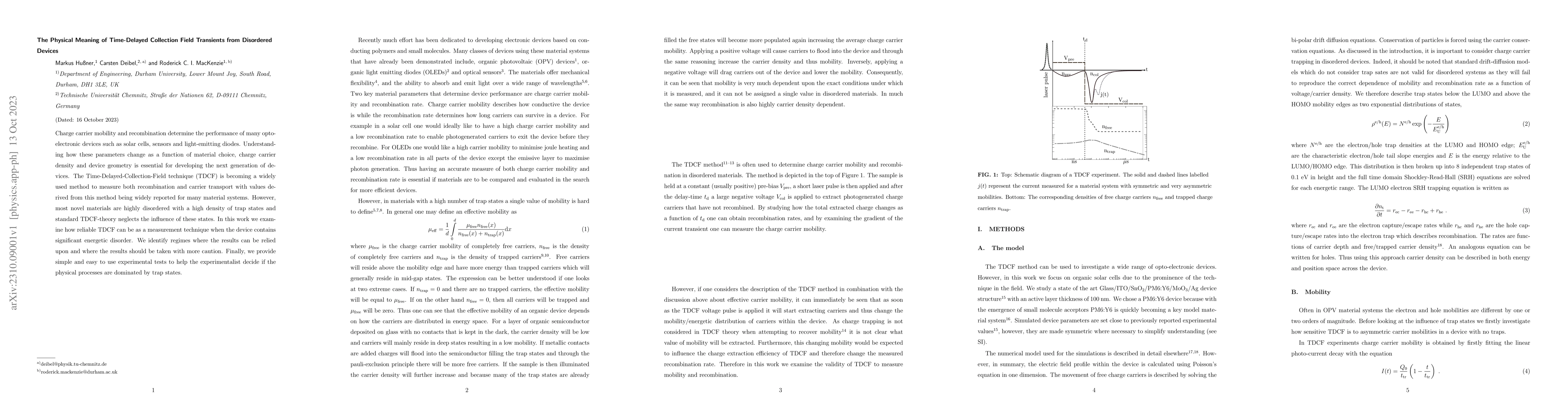 Thumbnail for The Physical Meaning of Time-Delayed Collection Field Transients from
  Disordered Devices