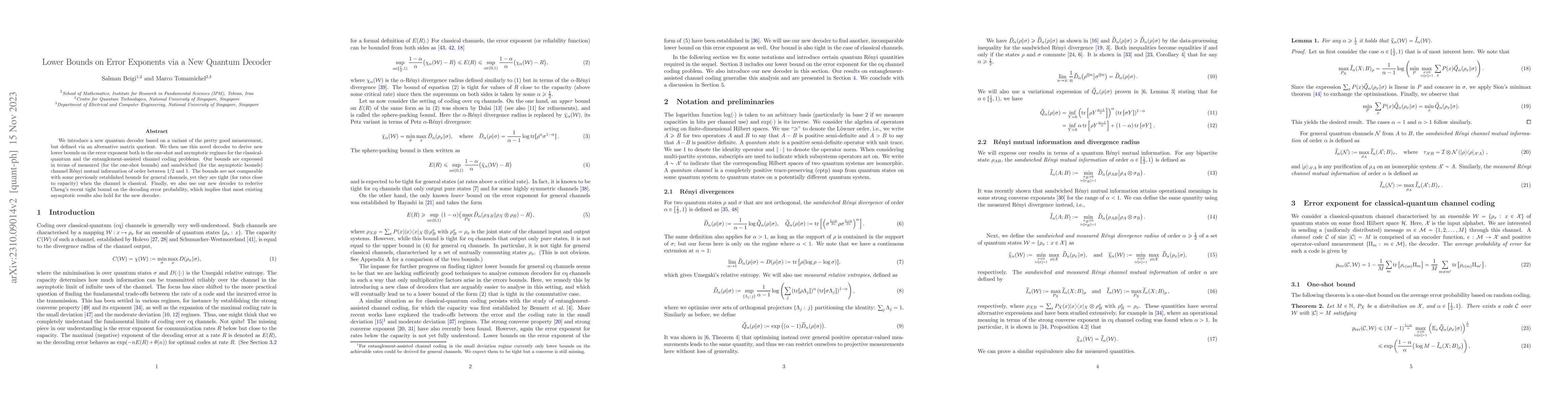 Thumbnail for Lower Bounds on Error Exponents via a New Quantum Decoder