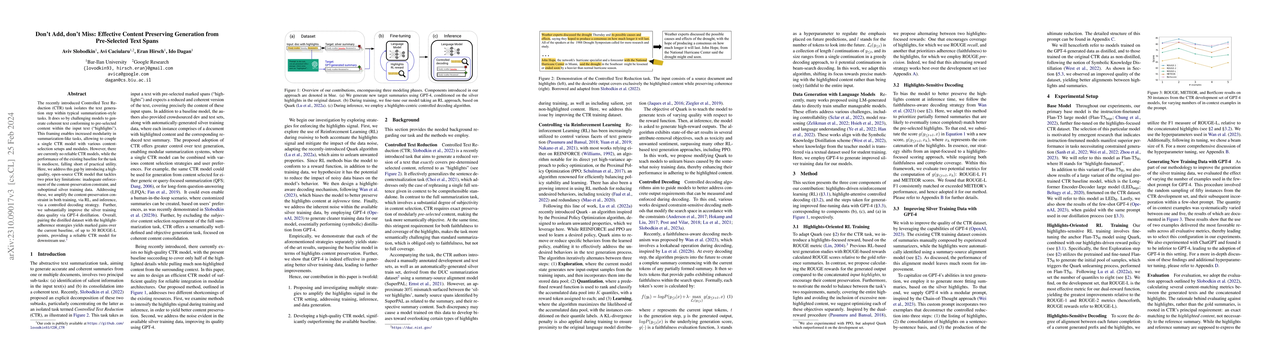 Thumbnail for Dont Add, dont Miss: Effective Content Preserving Generation from
  Pre-Selected Text Spans