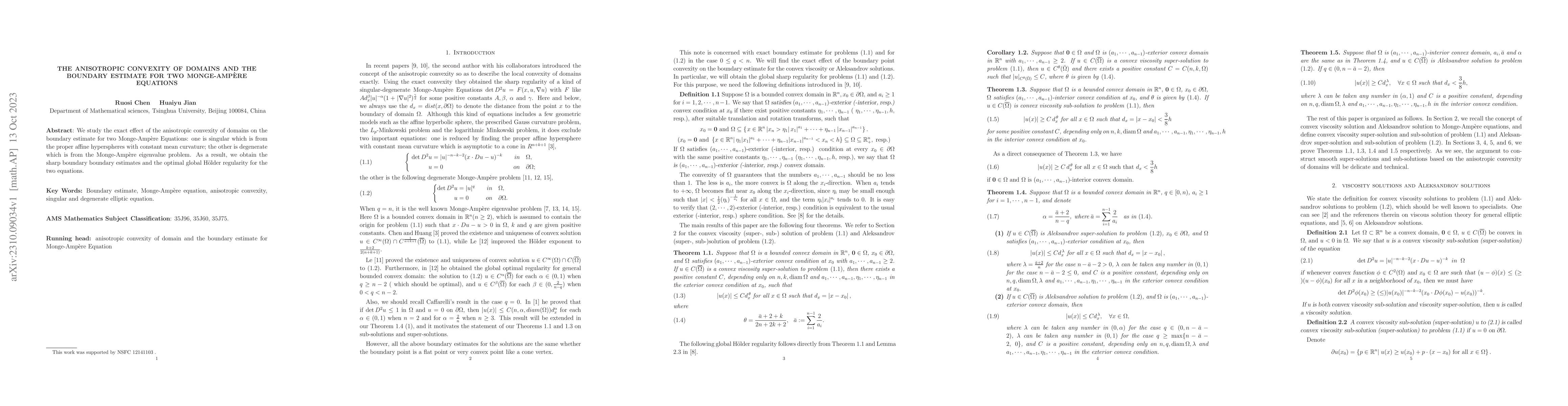 Thumbnail for The Anisotropic Convexity of Domains and the Boundary Estimate for Two
  Monge-Amp\`ere Equations