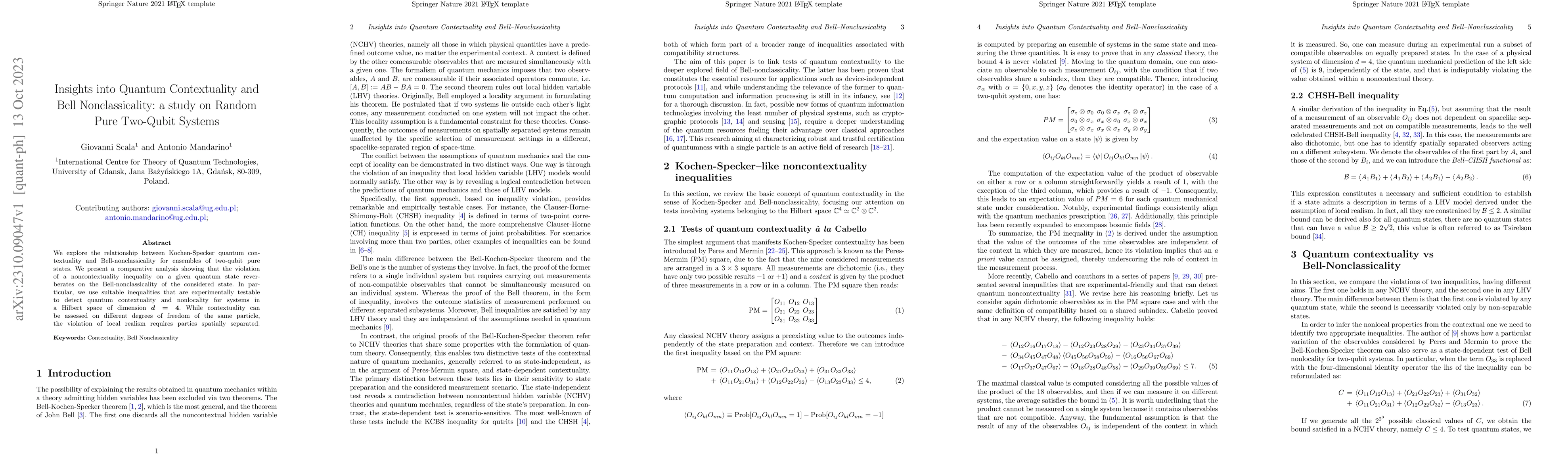 Thumbnail for Insights into Quantum Contextuality and Bell Nonclassicality: A Study on
  Random Pure Two-Qubit Systems