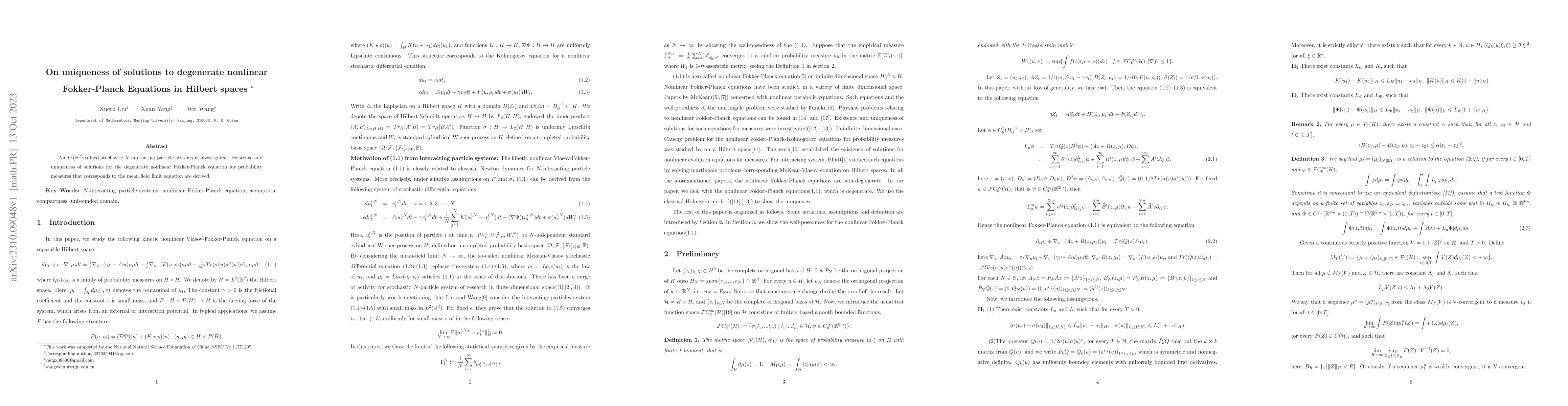 Thumbnail for On uniqueness of solutions to degenerate nonlinear Fokker-Planck
  Equations in Hilbert spaces