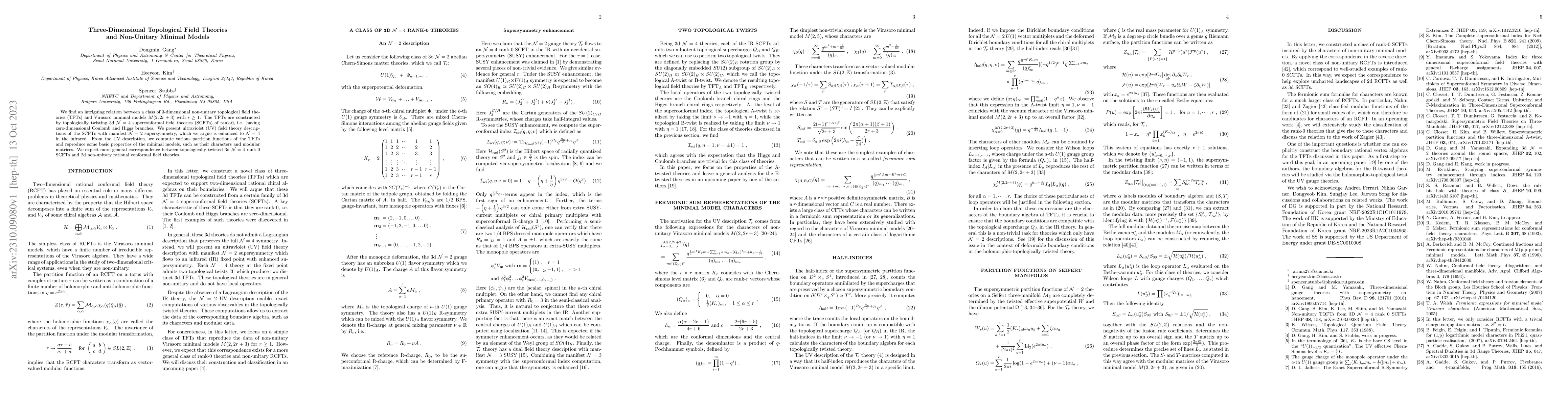 Thumbnail for Three-Dimensional Topological Field Theories and Non-Unitary Minimal
  Models