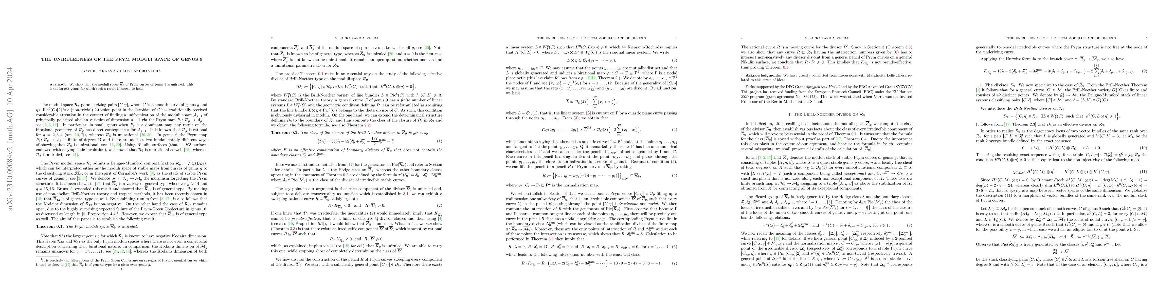 Thumbnail for The uniruledness of the Prym moduli space of genus 9