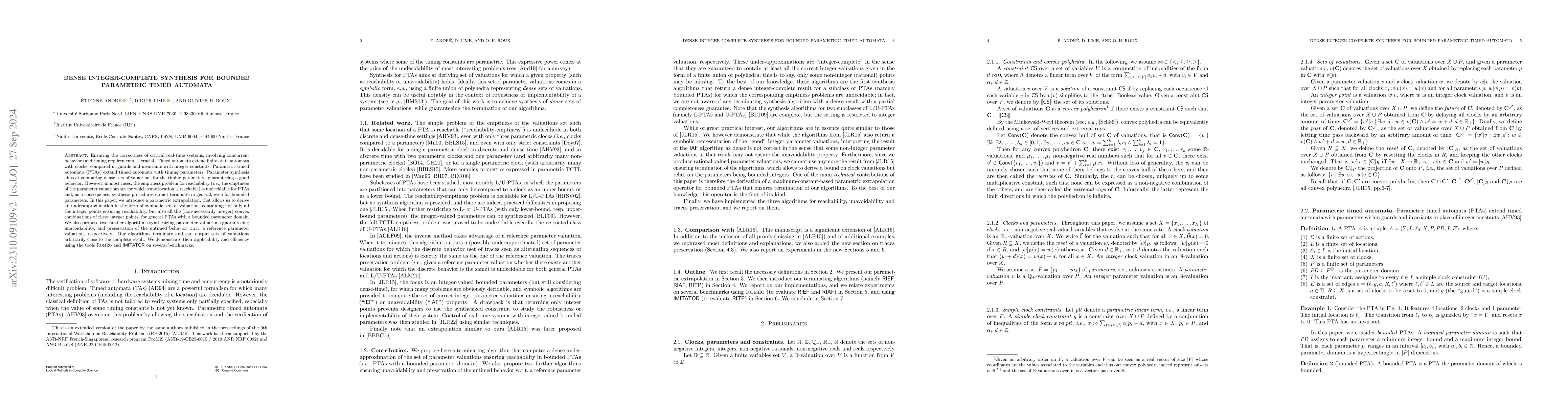 Thumbnail for Dense Integer-Complete Synthesis for Bounded Parametric Timed Automata