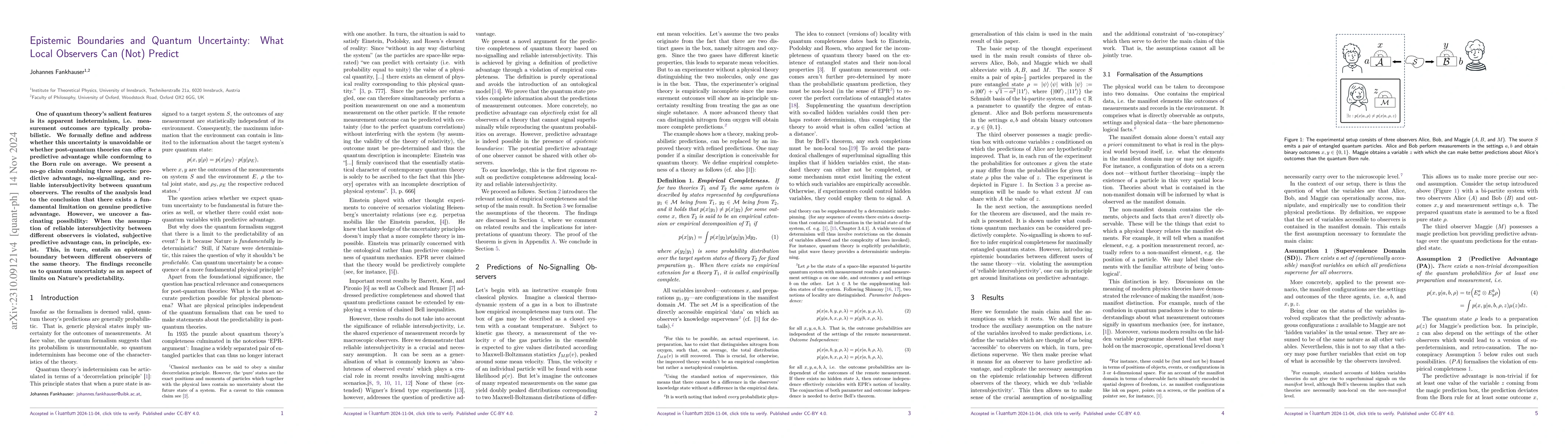 Thumbnail for Epistemic Boundaries and Quantum Indeterminacy: What Local Observers Can
  (Not) Predict