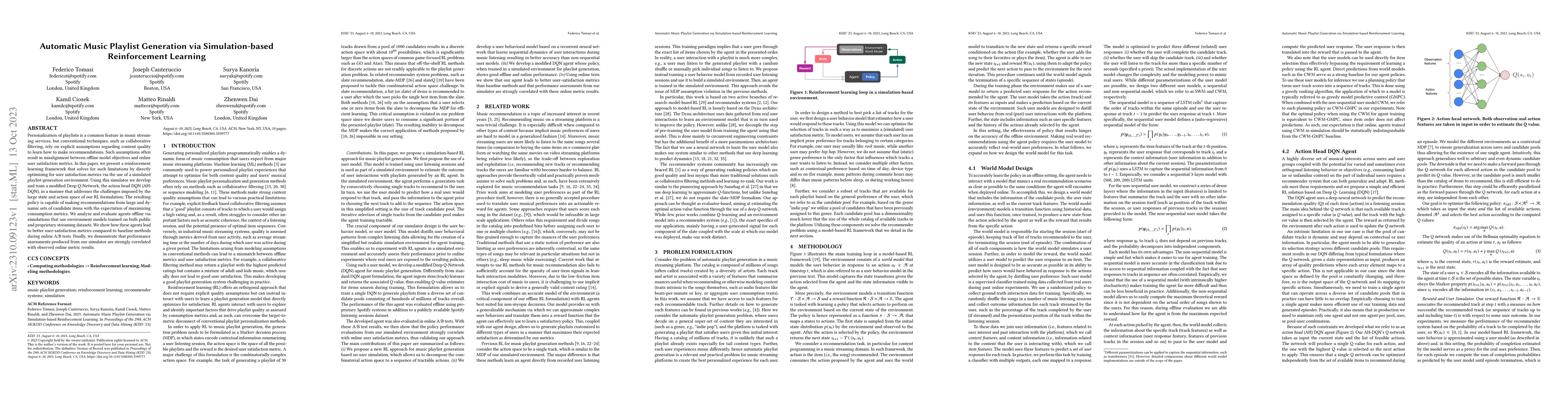 Thumbnail for Automatic Music Playlist Generation via Simulation-based Reinforcement
  Learning