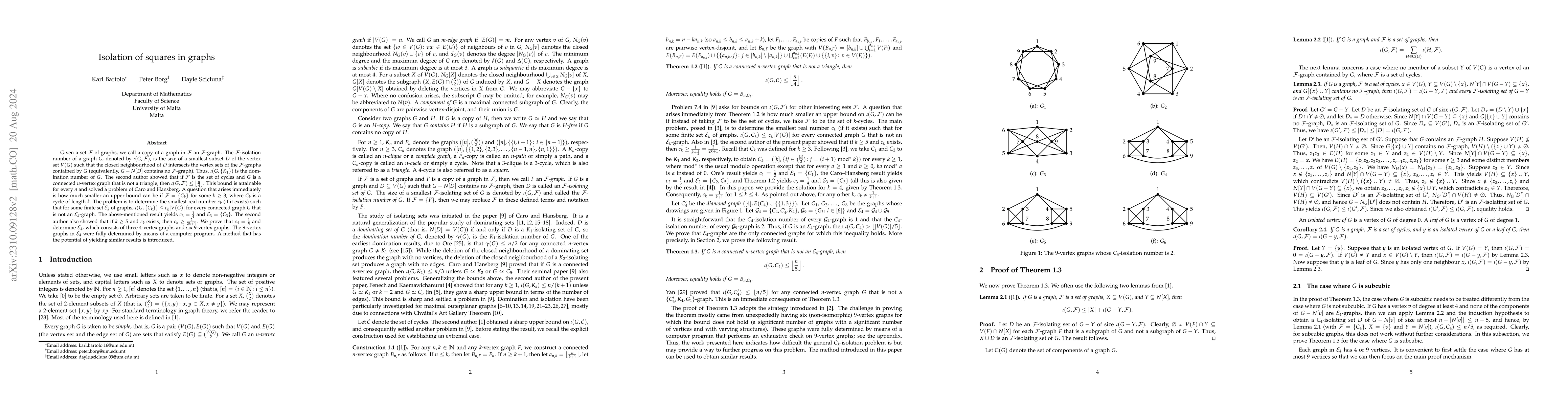 Thumbnail for Isolation of squares in graphs