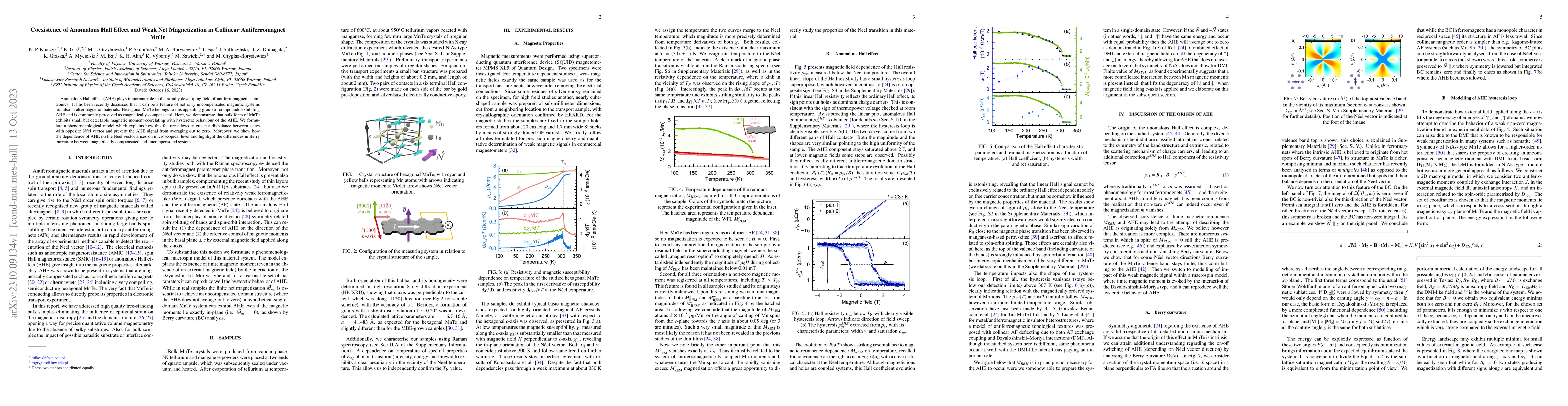 Thumbnail for Coexistence of Anomalous Hall Effect and Weak Net Magnetization in
  Collinear Antiferromagnet MnTe