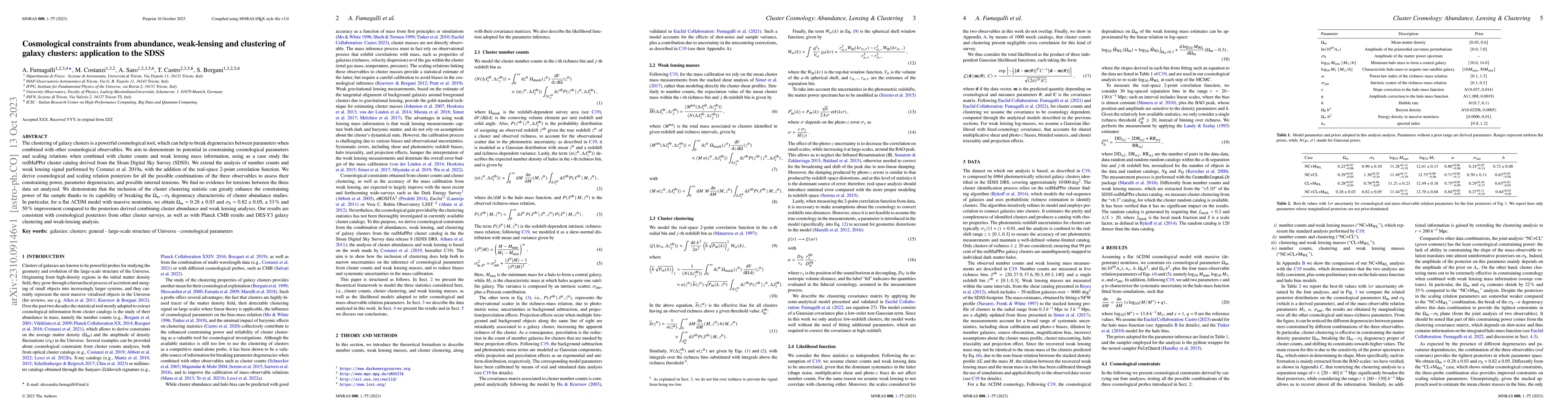 Thumbnail for Cosmological constraints from abundance, weak-lensing and clustering of
  galaxy clusters: application to the SDSS