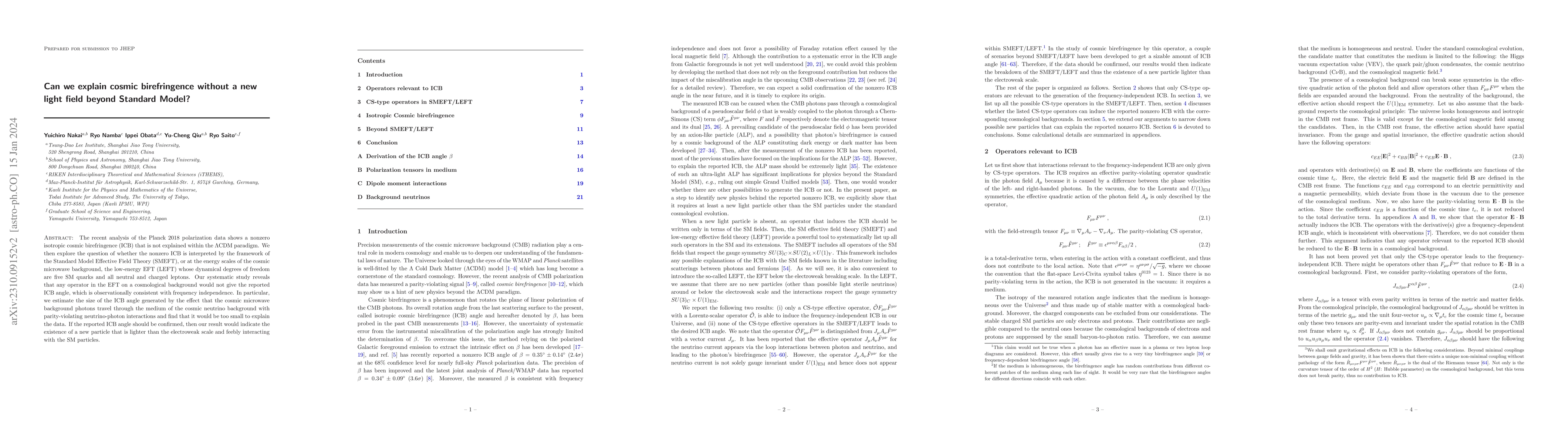 Thumbnail for Can we explain cosmic birefringence without a new light field beyond
  Standard Model?