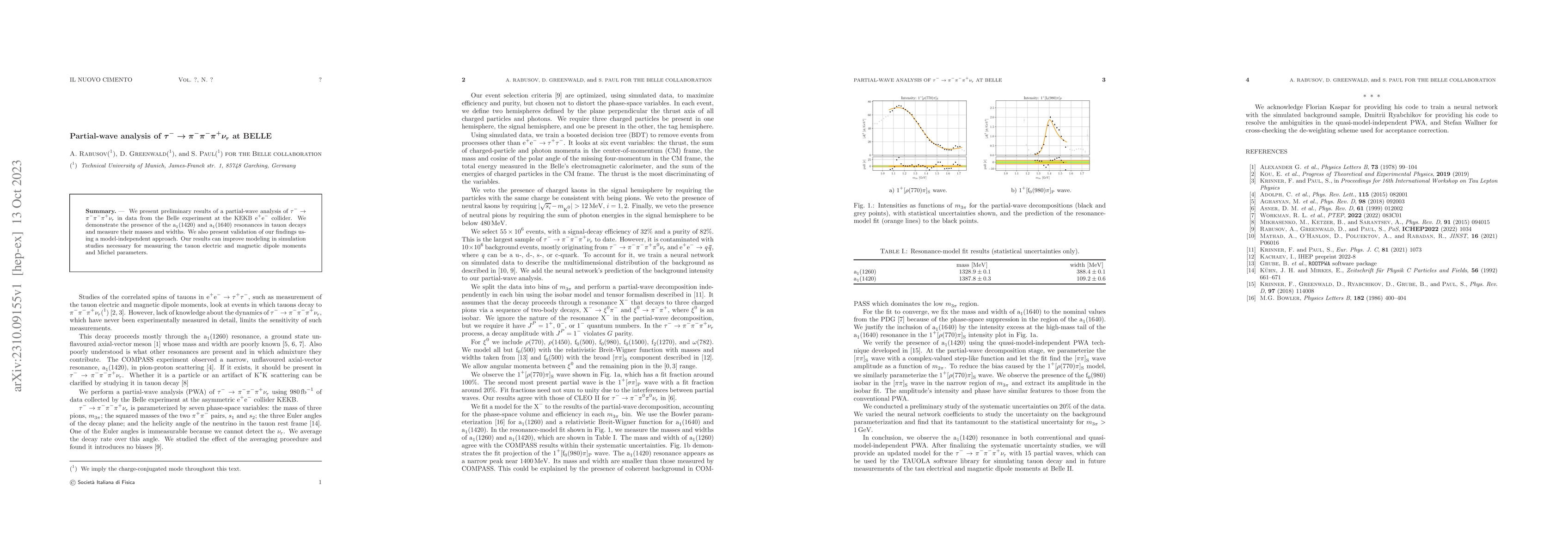 Thumbnail for Partial-wave analysis of $\tau^-\to\pi^-\pi^-\pi^+\nu_\tau$ at Belle