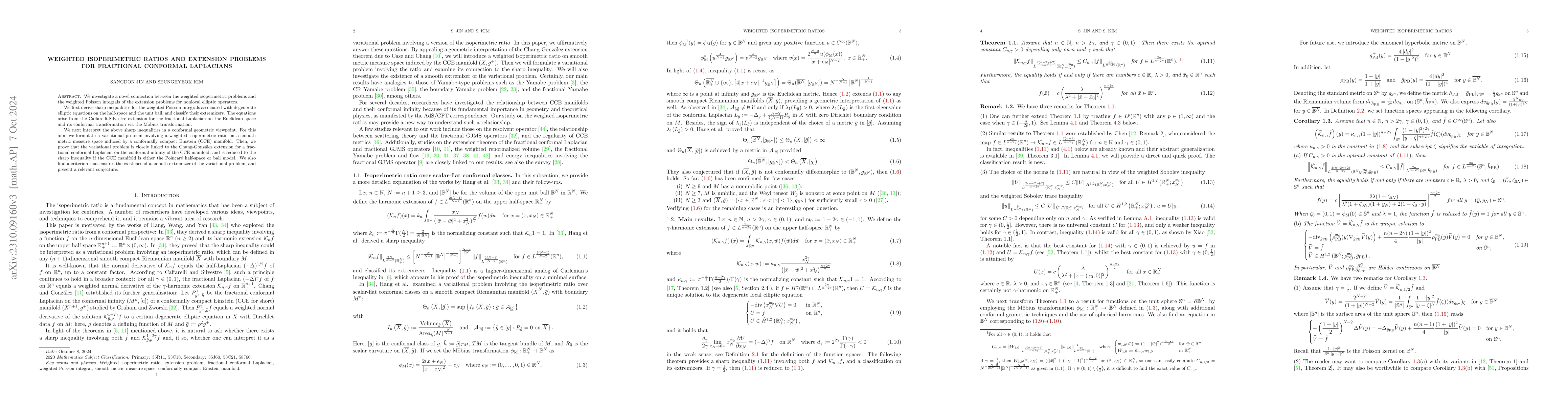 Thumbnail for Weighted isoperimetric ratios and extension problems for conformal
  fractional Laplacians