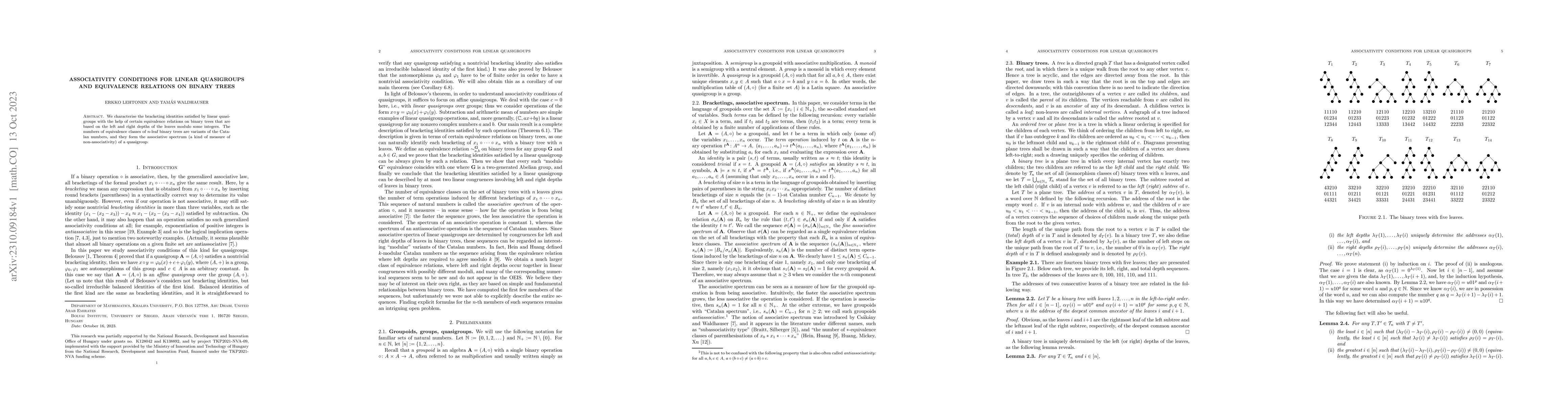 Thumbnail for Associativity conditions for linear quasigroups and equivalence
  relations on binary trees