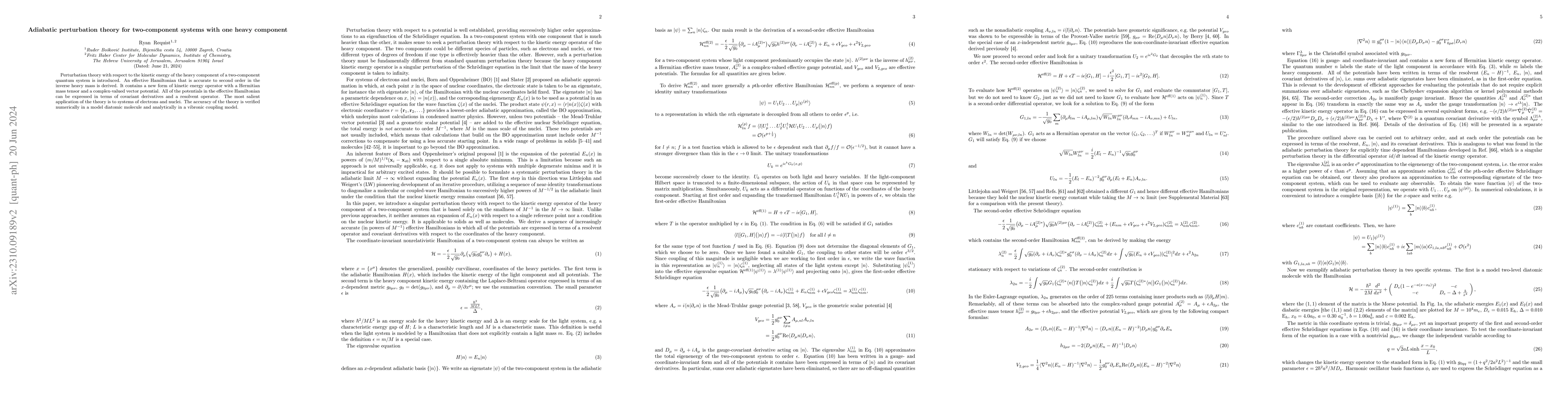 Thumbnail for Adiabatic perturbation theory for two-component systems with one heavy
  component