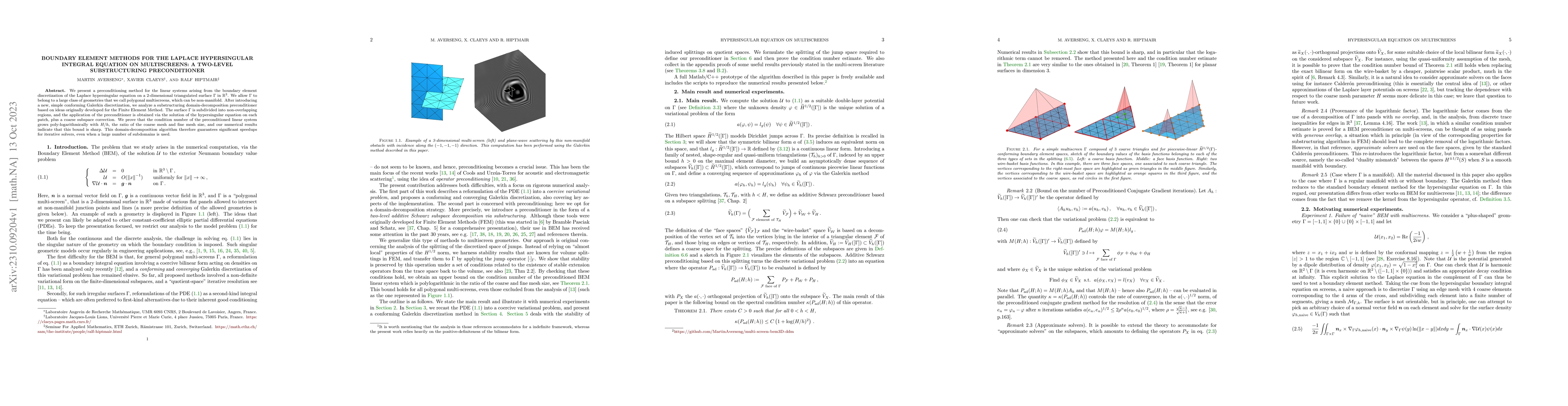 Thumbnail for Boundary Element Methods for the Laplace Hypersingular Integral Equation
  on Multiscreens: a two-level Substructuring Preconditioner