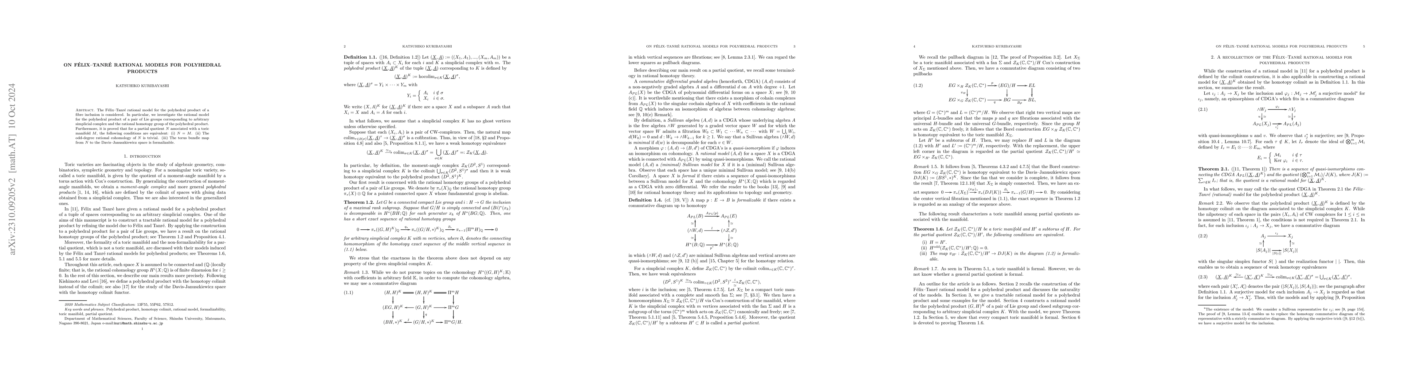 Thumbnail for On F\'elix-Tanr\'e rational models for polyhedral products