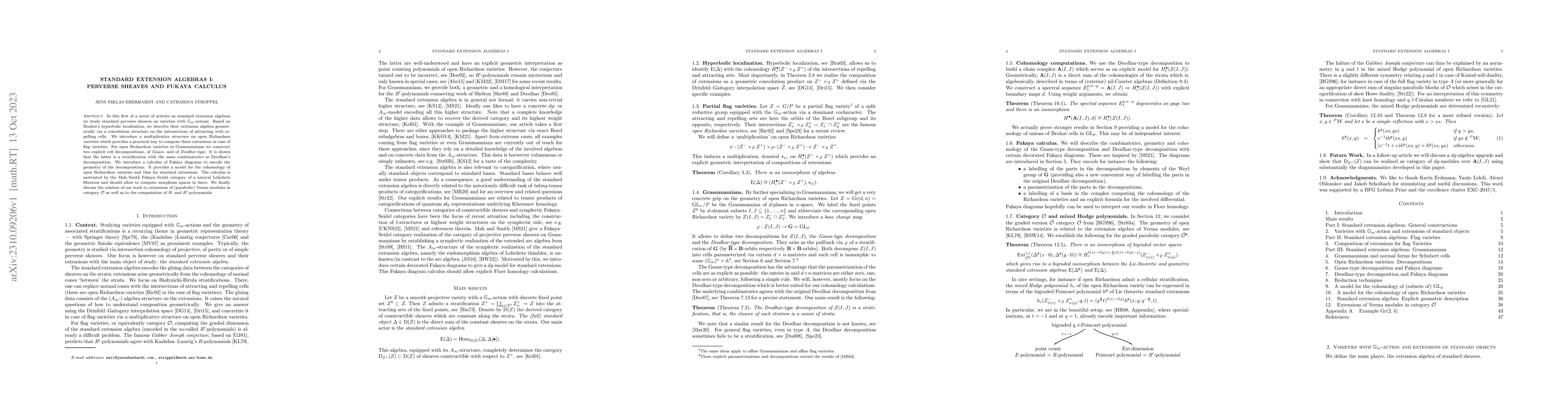Thumbnail for Standard Extension Algebras I: Perverse Sheaves and Fukaya Calculus