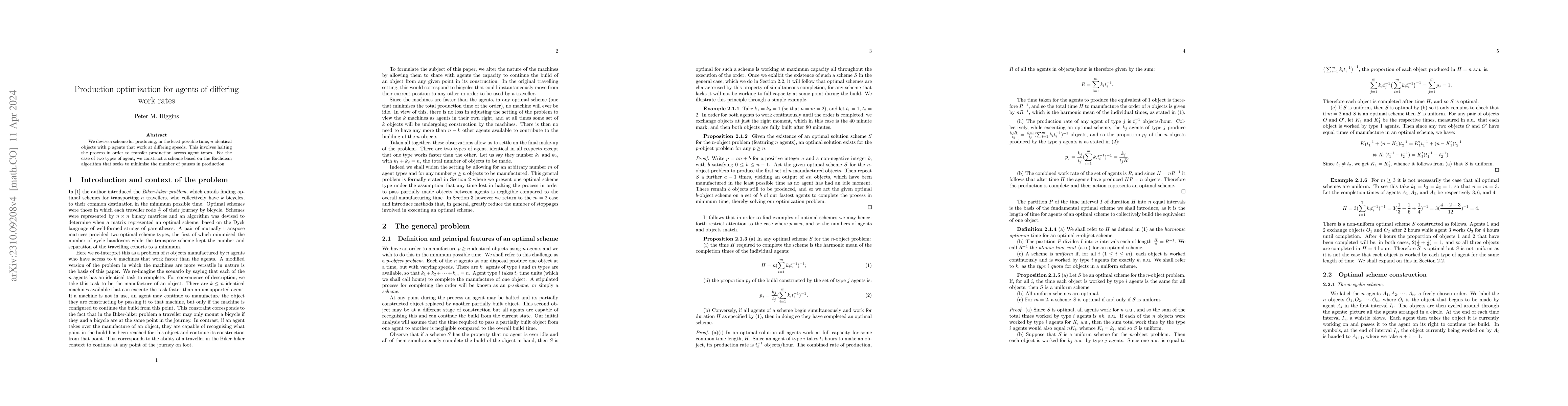 Thumbnail for Production optimization by agents of differing work rates