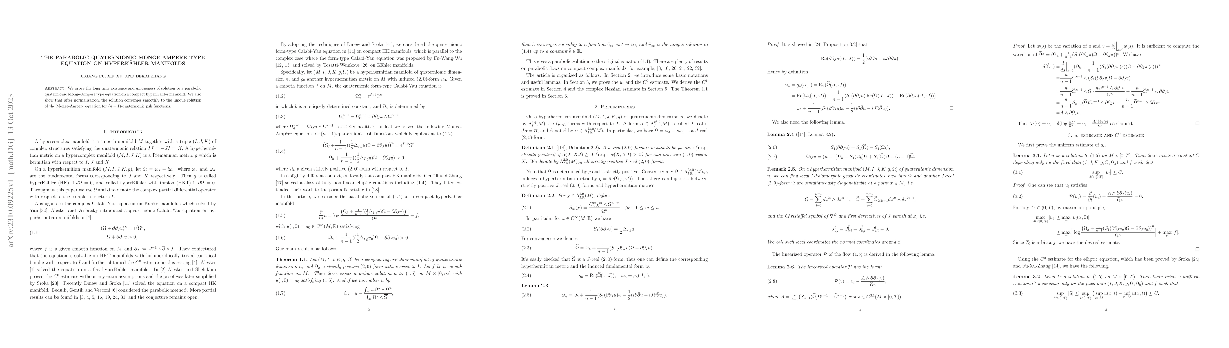 Thumbnail for The parabolic quaternionic Monge-Amp\`{e}re type equation on
  hyperK\"{a}hler manifolds