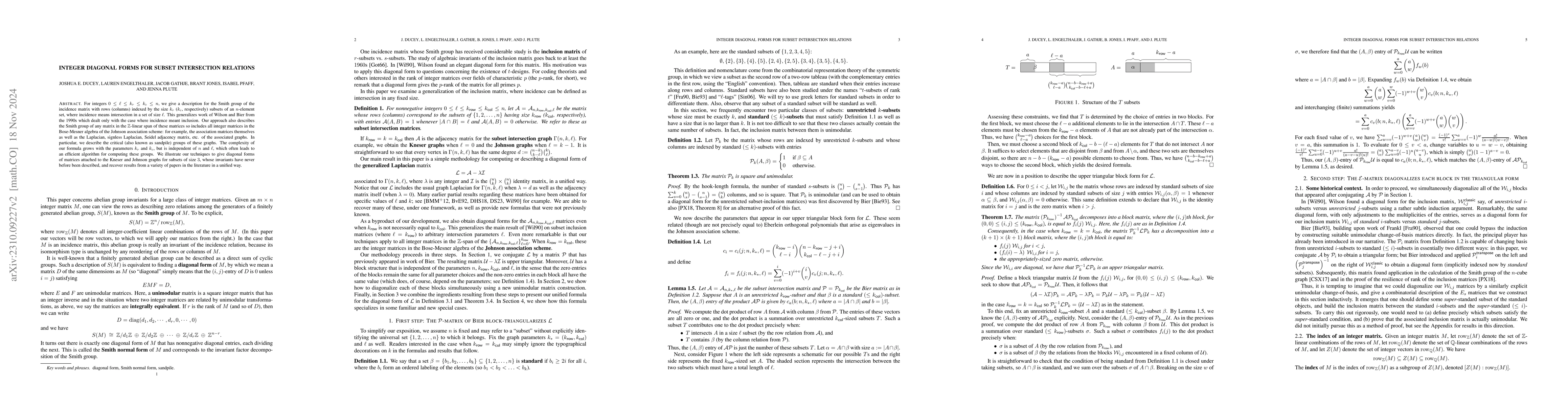 Thumbnail for Integer diagonal forms for subset intersection relations