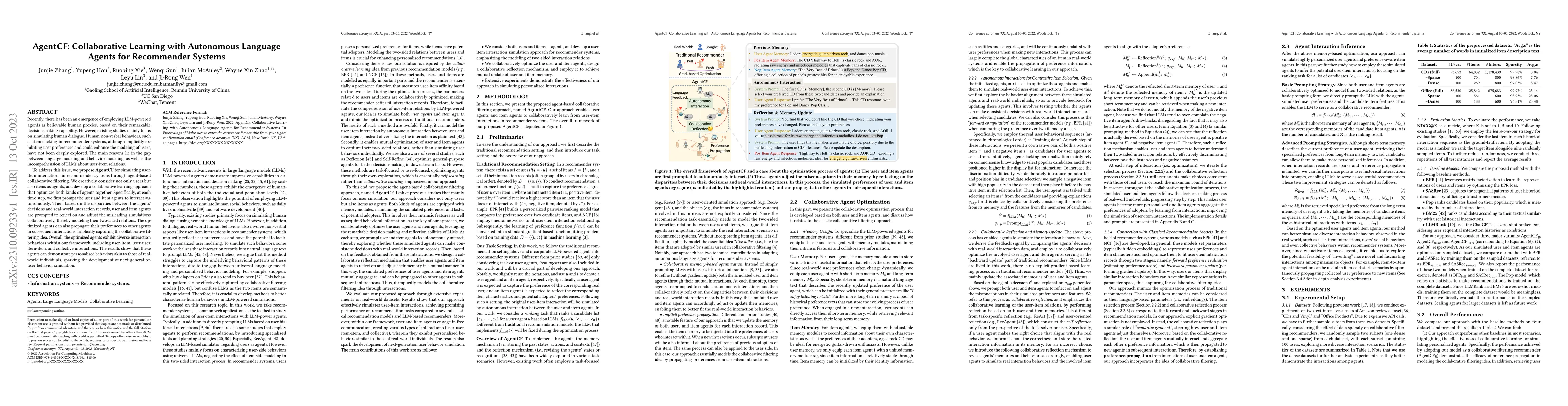 Thumbnail for AgentCF: Collaborative Learning with Autonomous Language Agents for
  Recommender Systems