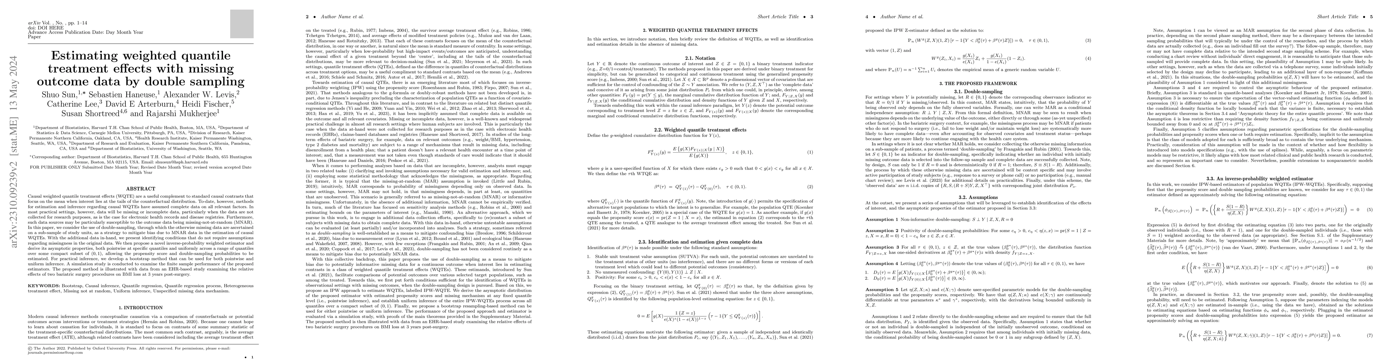 Thumbnail for Causal Quantile Treatment Effects with missing data by double-sampling
