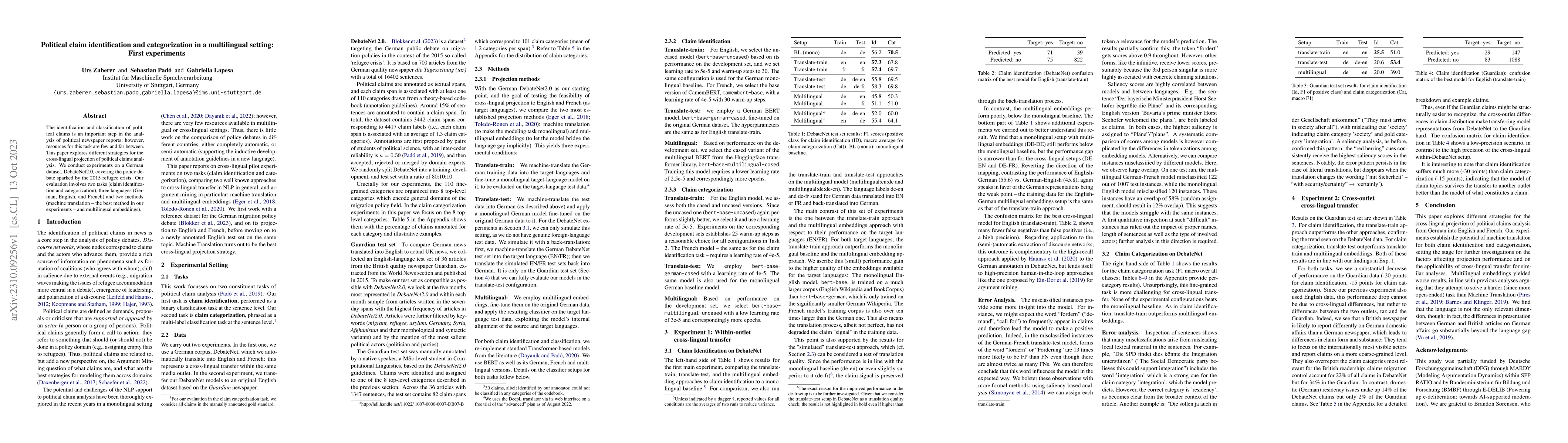 Thumbnail for Political claim identification and categorization in a multilingual
  setting: First experiments