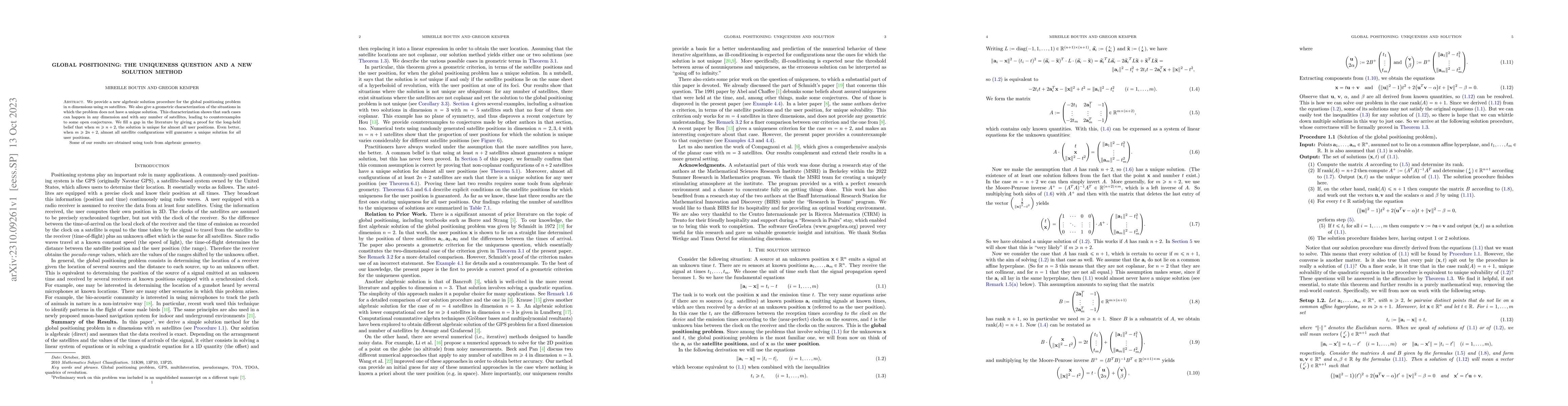 Thumbnail for Global Positioning: the Uniqueness Question and a New Solution Method