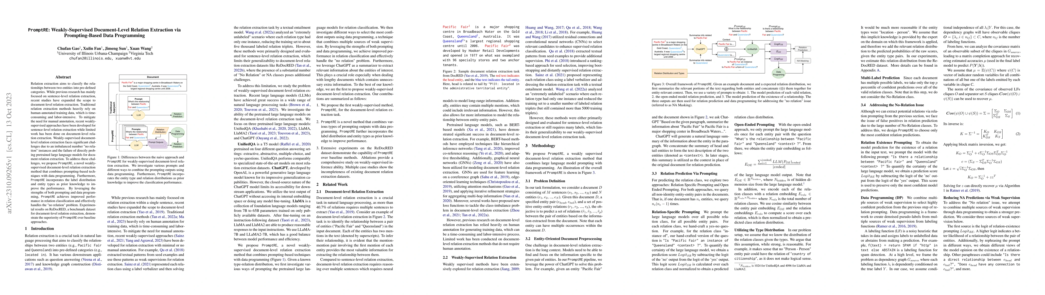 Thumbnail for PromptRE: Weakly-Supervised Document-Level Relation Extraction via
  Prompting-Based Data Programming