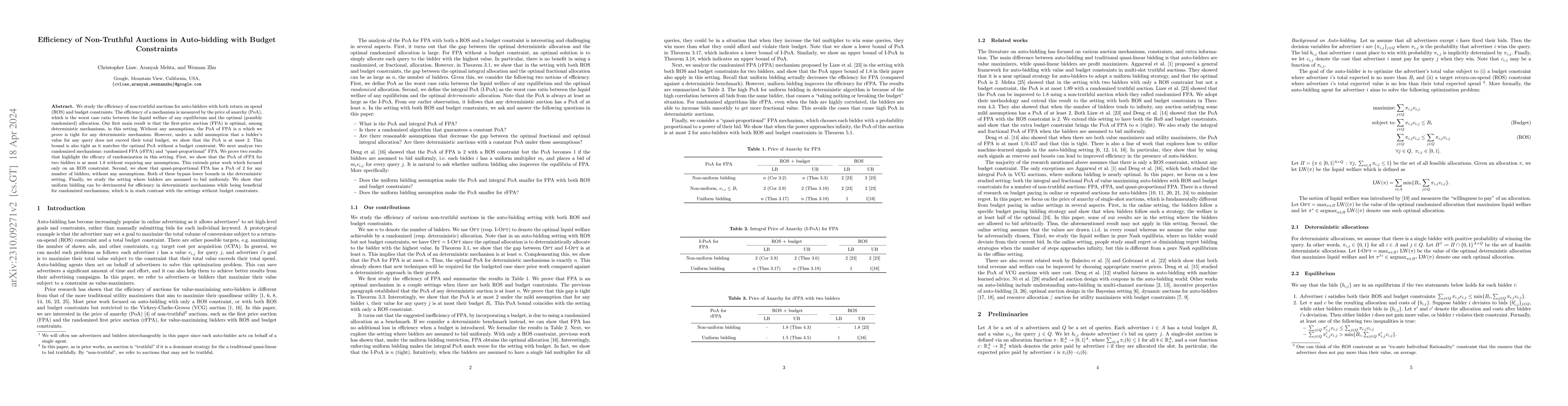 Thumbnail for Efficiency of Non-Truthful Auctions in Auto-bidding with Budget
  Constraints
