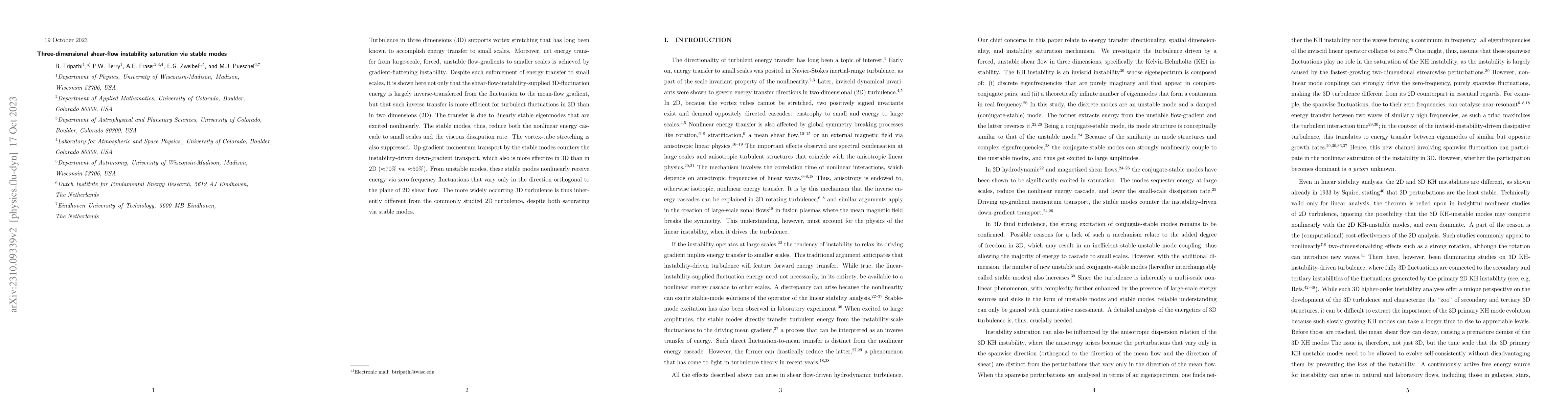 Thumbnail for Three-Dimensional Shear-Flow Instability Saturation via Stable Modes