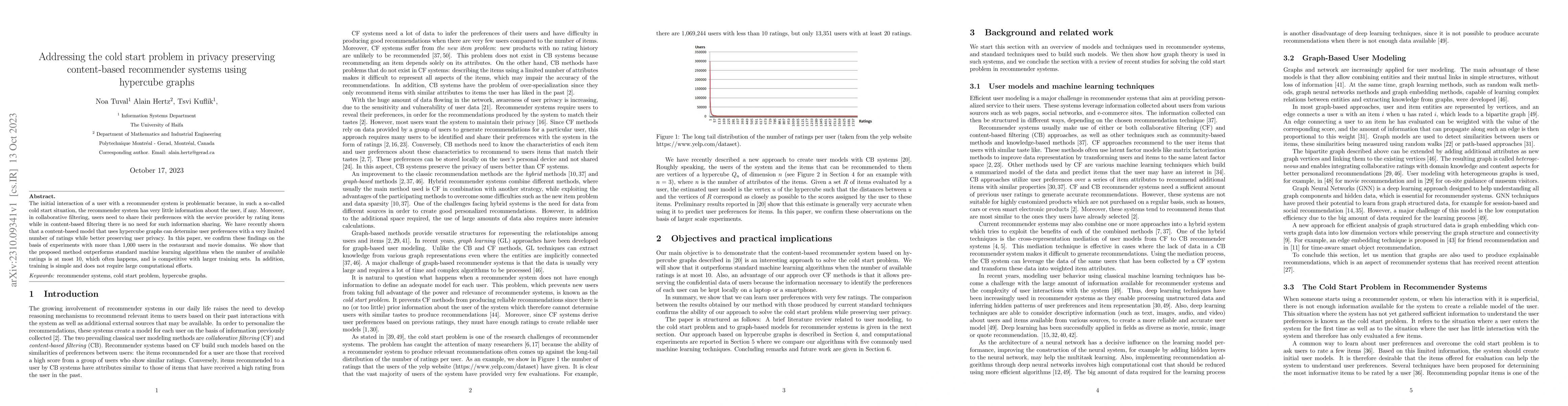 Thumbnail for Addressing the cold start problem in privacy preserving content-based
  recommender systems using hypercube graphs