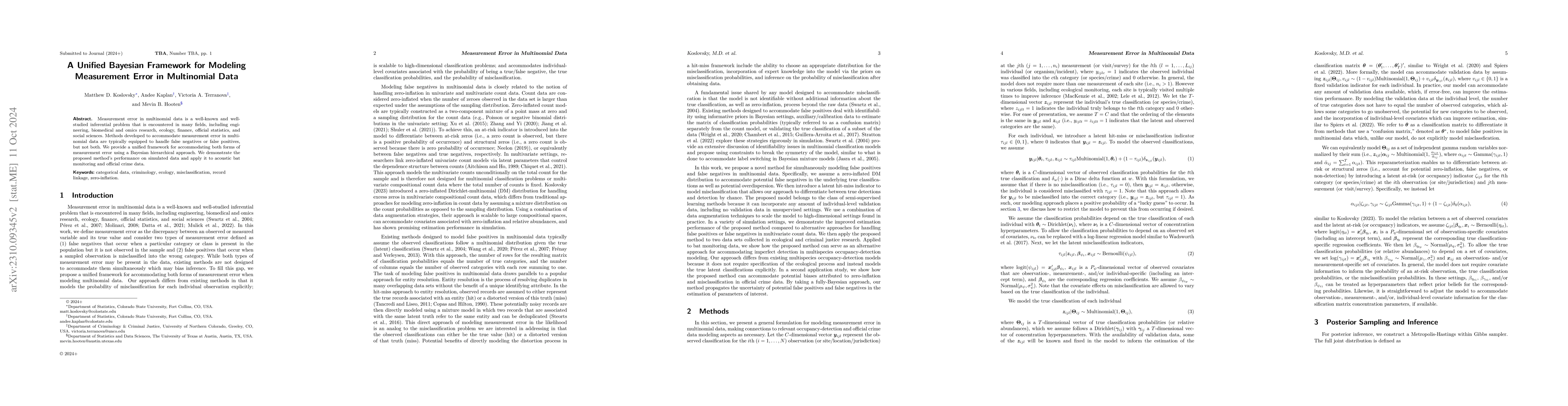 Thumbnail for A Unified Bayesian Framework for Modeling Measurement Error in
  Multinomial Data
