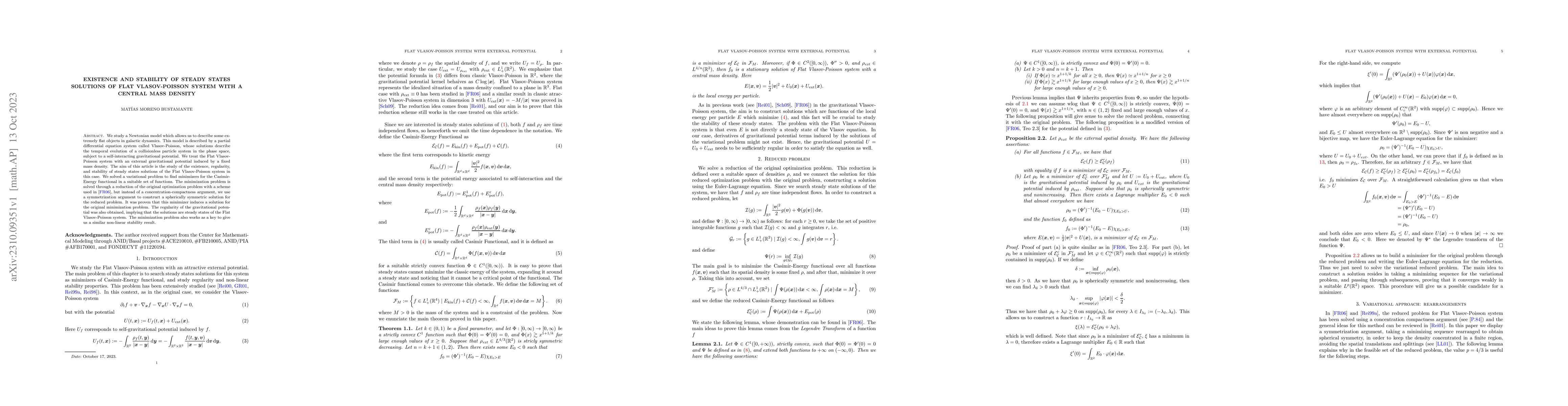 Thumbnail for Existence and stability of steady states solutions of Flat
  Vlasov-Poisson system with a central mass density