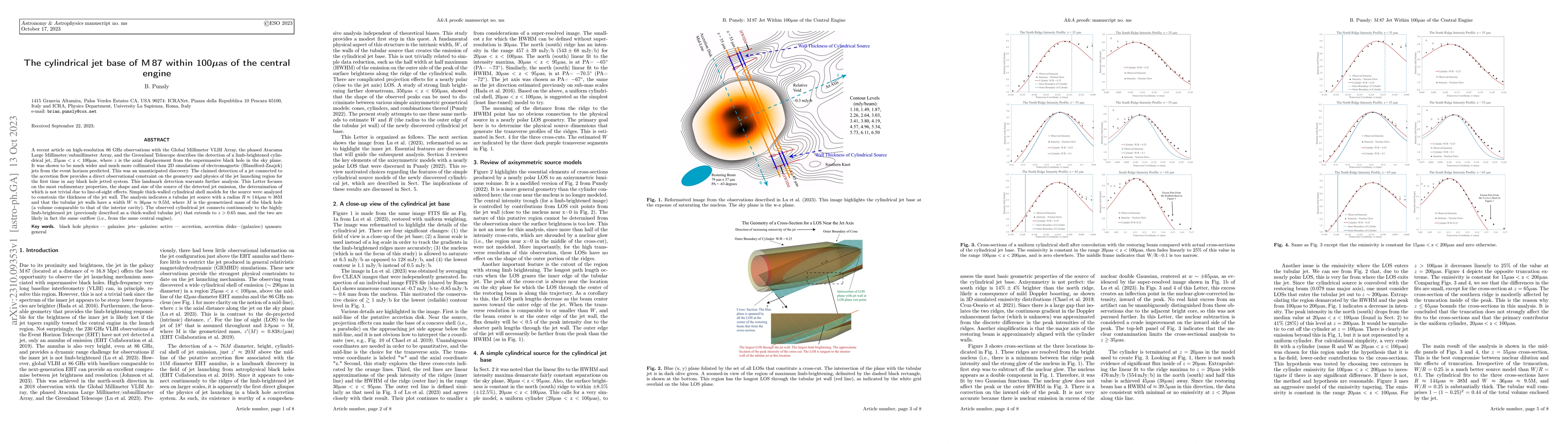 Thumbnail for The cylindrical jet base of M87 within 100$\mu\rm{as}$ of the central
  engine