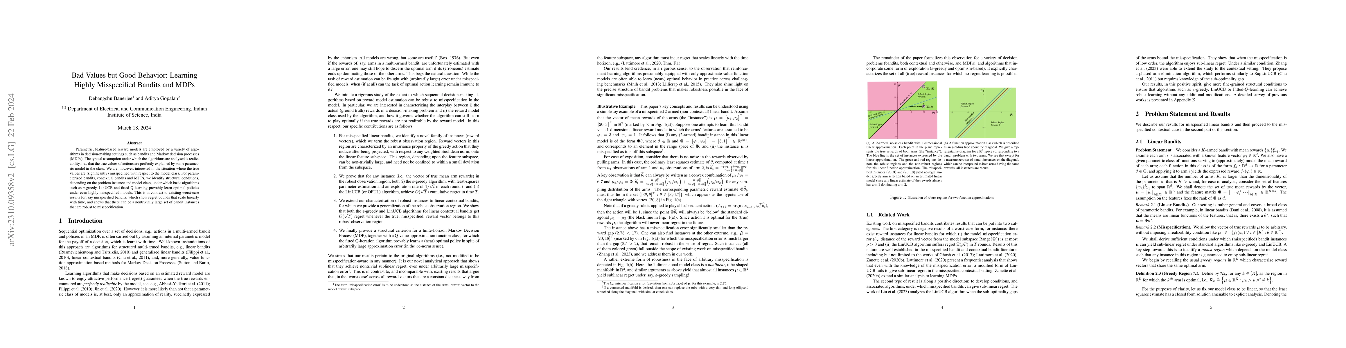 Thumbnail for Bad Values but Good Behavior: Learning Highly Misspecified Bandits and
  MDPs