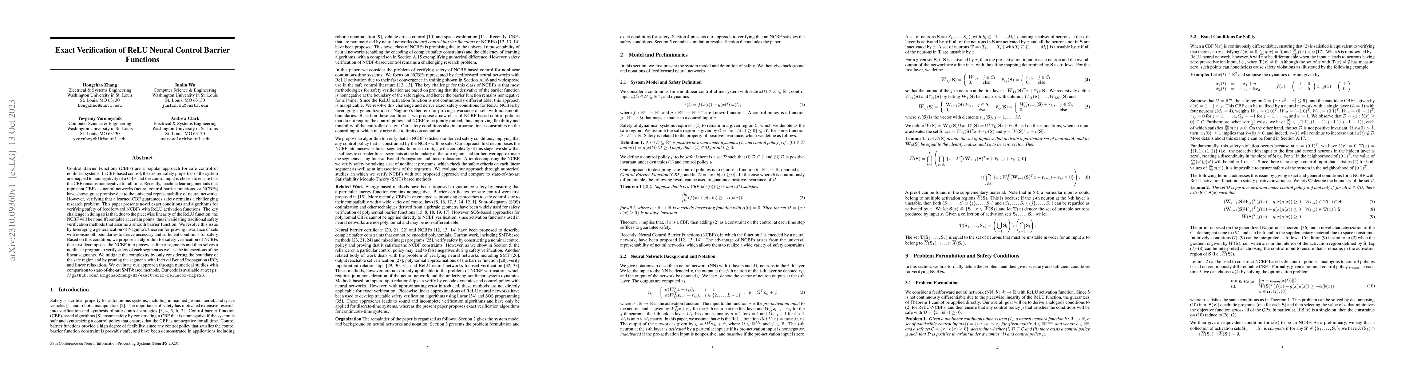 Thumbnail for Exact Verification of ReLU Neural Control Barrier Functions