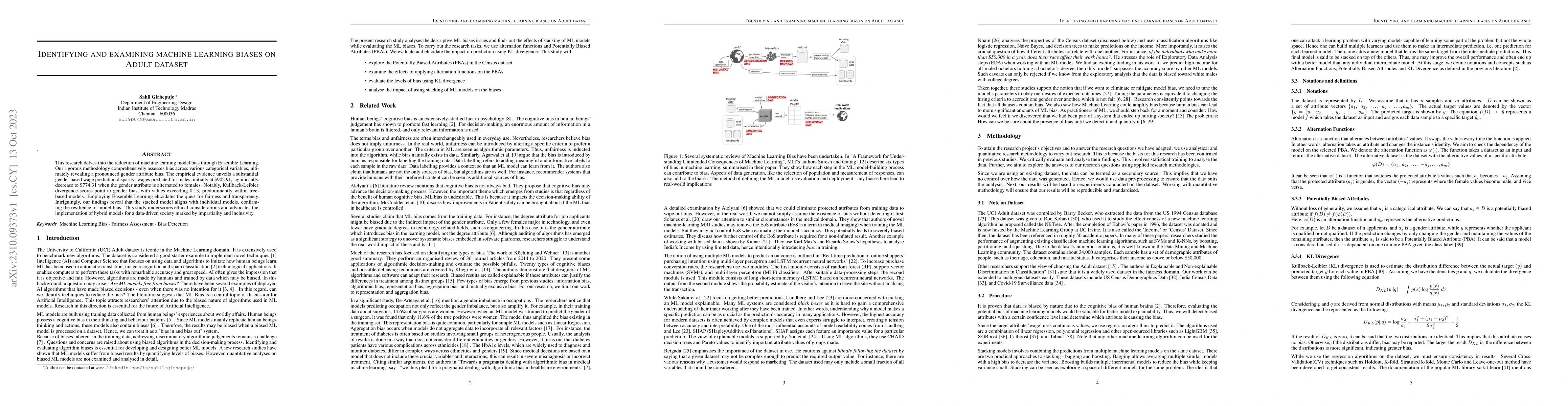 Thumbnail for Identifying and examining machine learning biases on Adult dataset