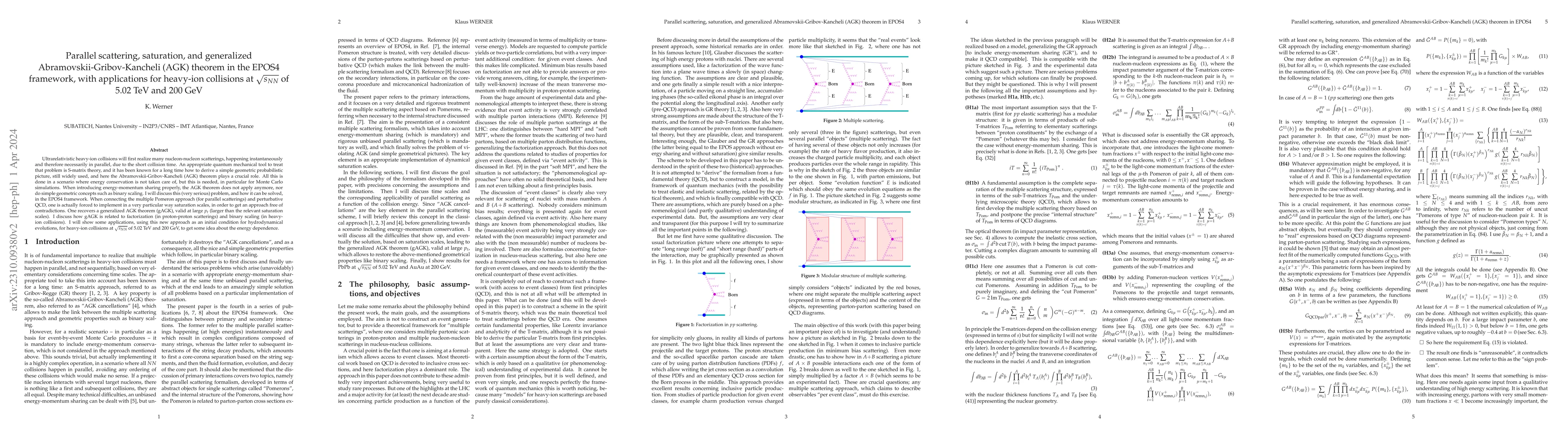 Thumbnail for Parallel scattering, saturation, and generalized
  Abramovskii-Gribov-Kancheli (AGK) theorem in the EPOS4 framework, with
  applications for heavy-ion collisions at $\sqrt{s_{NN}}$ of 5.02 TeV and 200
  GeV