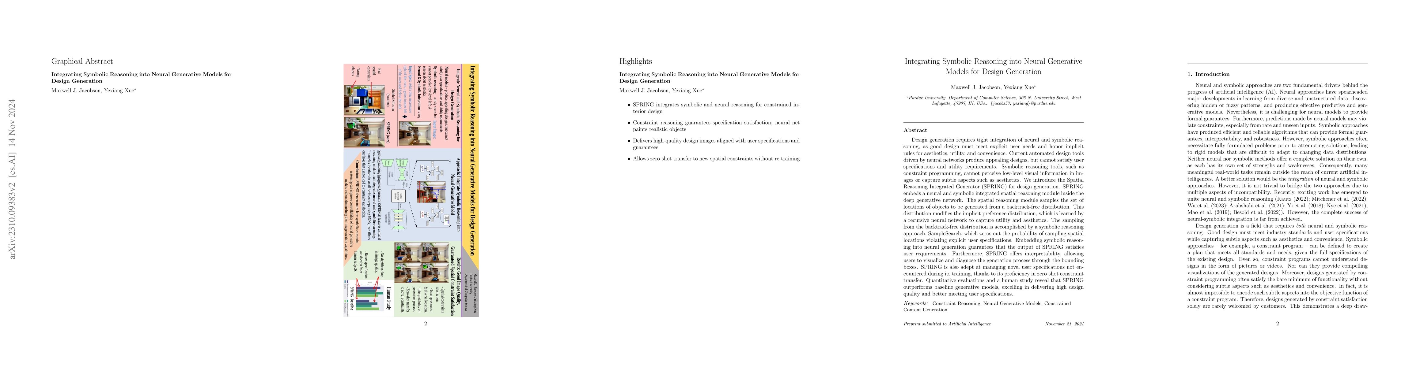 Thumbnail for Integrating Symbolic Reasoning into Neural Generative Models for Design
  Generation