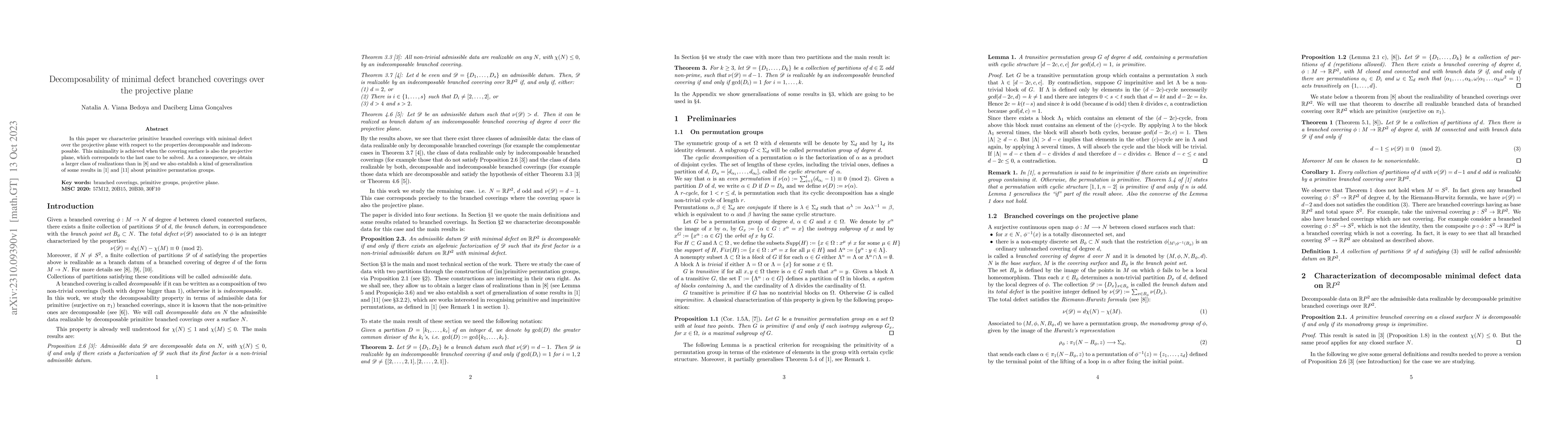 Thumbnail for Decomposability of minimal defect branched coverings over the projective
  plane