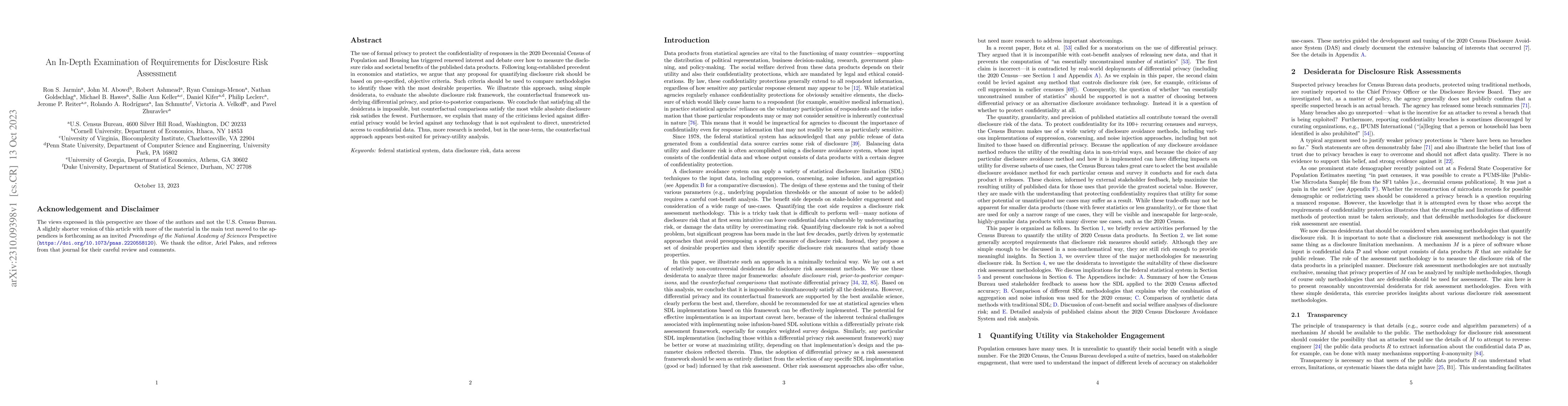 Thumbnail for An In-Depth Examination of Requirements for Disclosure Risk Assessment