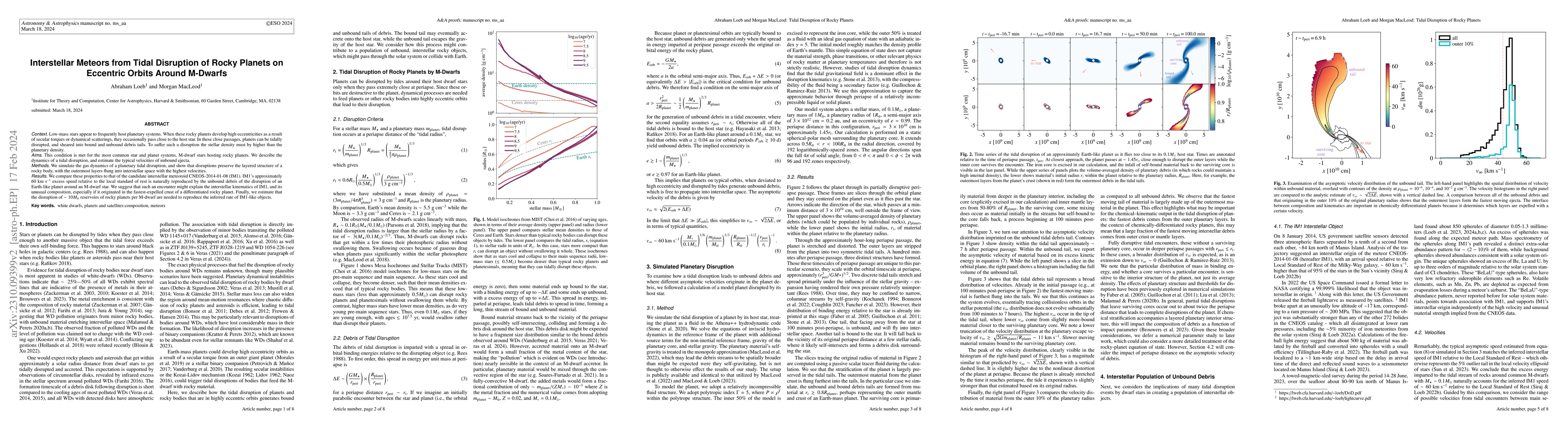 Thumbnail for Interstellar Meteors from Tidal Disruption of Rocky Planets on Eccentric
  Orbits Around M Dwarfs