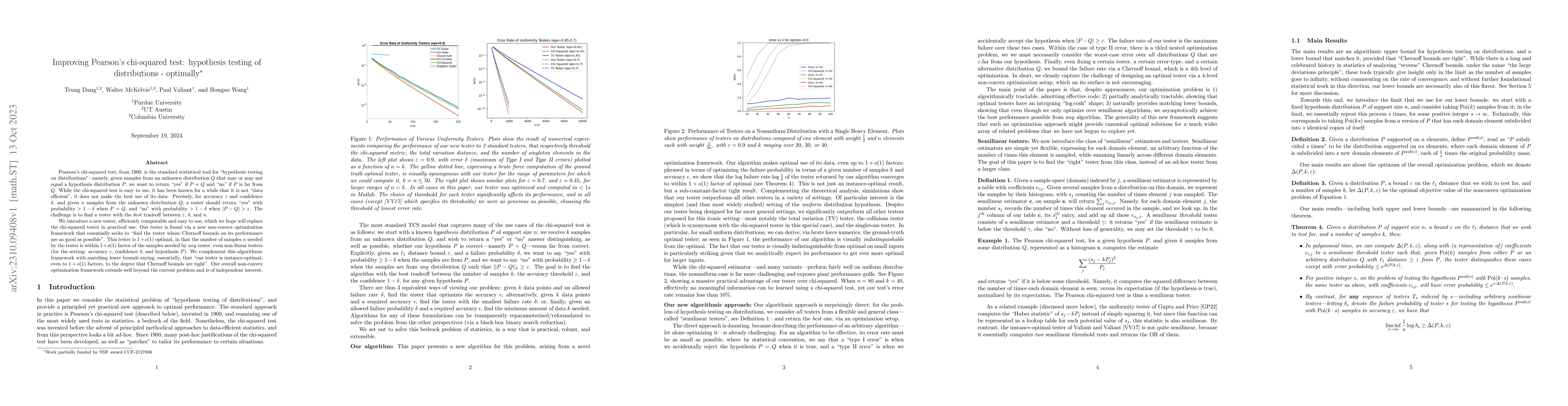 Thumbnail for Improving Pearson's chi-squared test: hypothesis testing of
  distributions -- optimally