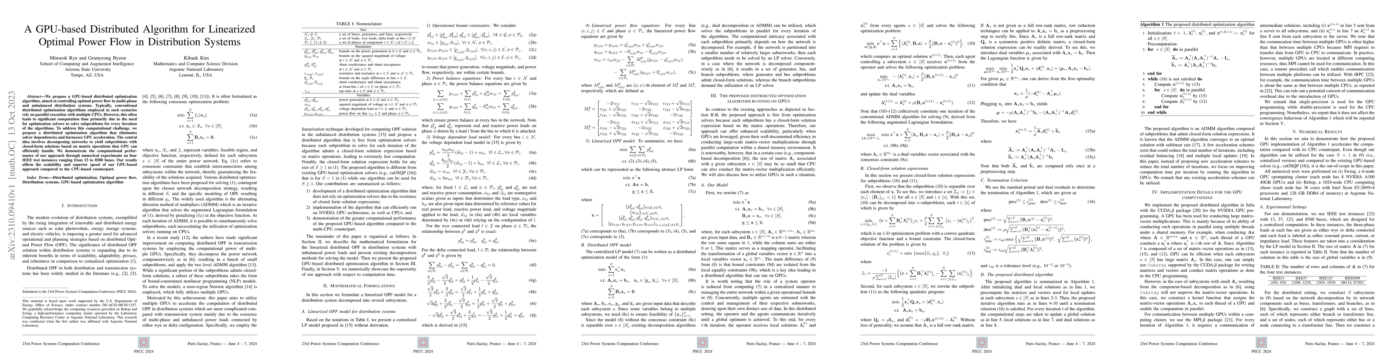 Thumbnail for A GPU-based Distributed Algorithm for Linearized Optimal Power Flow in
  Distribution Systems