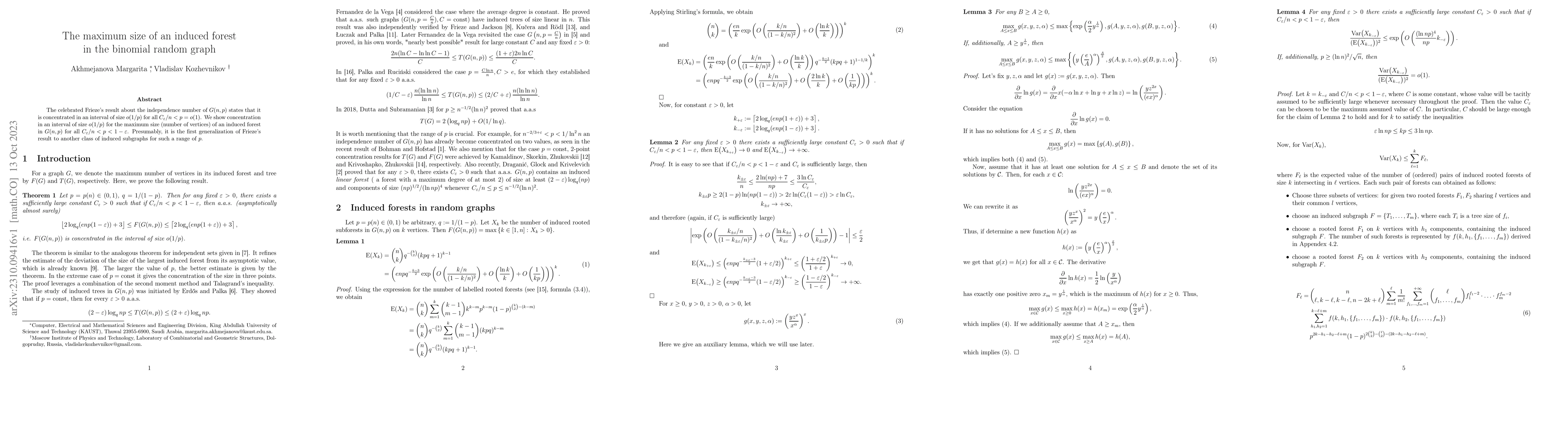 Thumbnail for The maximum size of an induced forest in the binomial random graph
