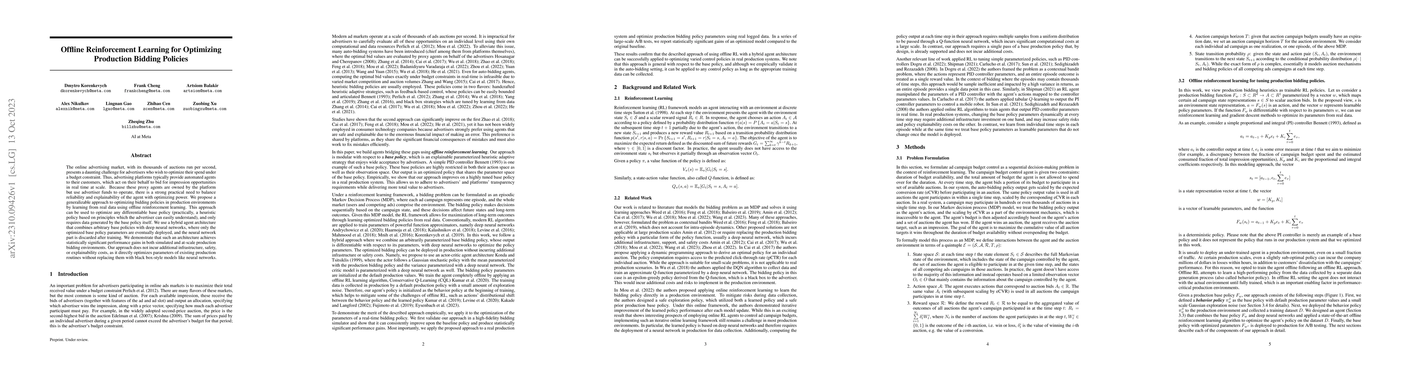 Thumbnail for Offline Reinforcement Learning for Optimizing Production Bidding
  Policies