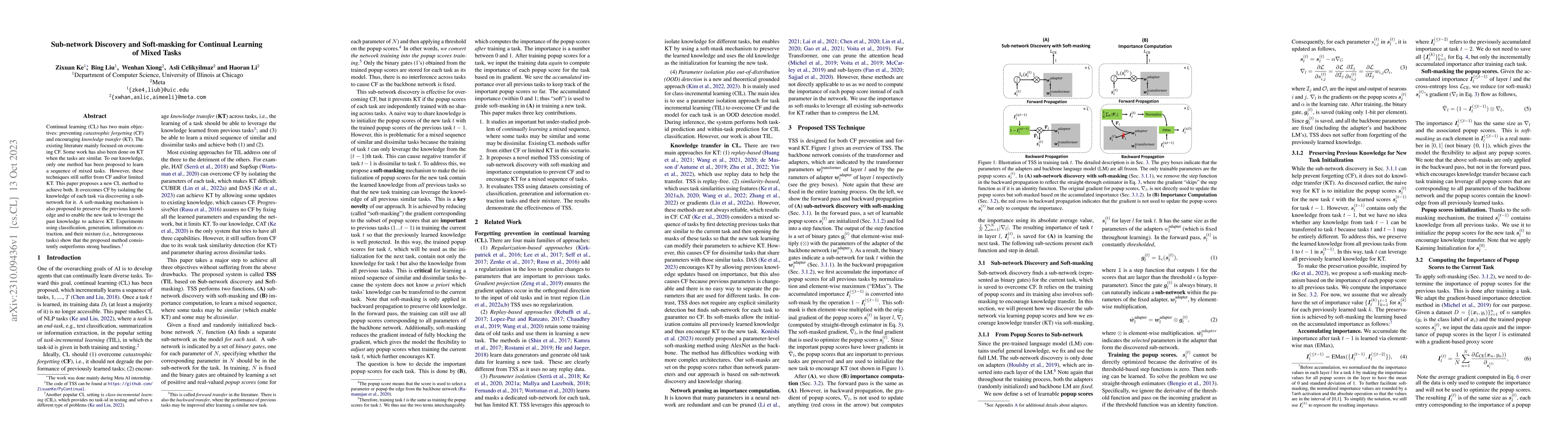 Thumbnail for Sub-network Discovery and Soft-masking for Continual Learning of Mixed
  Tasks
